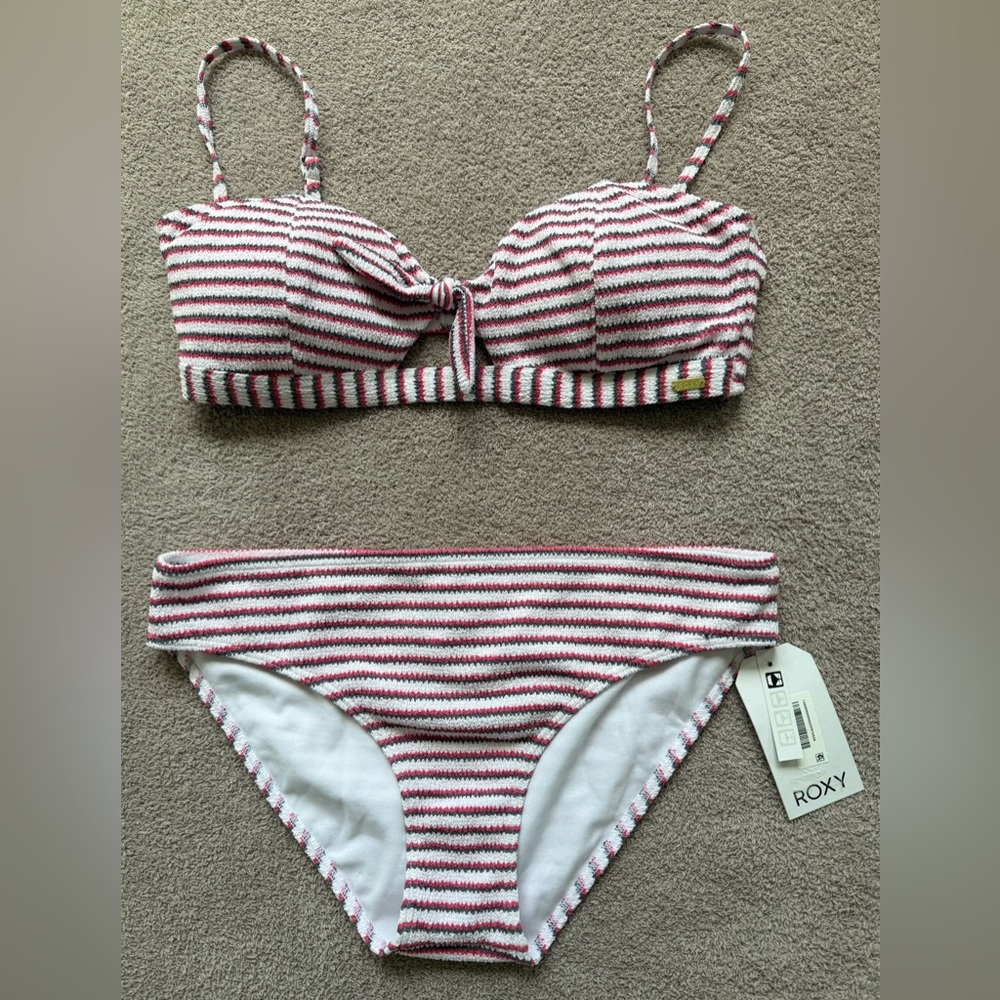 ROXY - Chasing Love Bandeau and Full Bottom - SET - PINK/GRAY/WHITE
